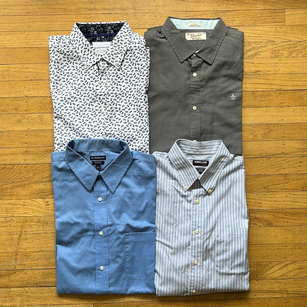 Men’s lot of 4 Dress shirts(1 short pineapple shirt & 3 long sleeve)XL and XXL